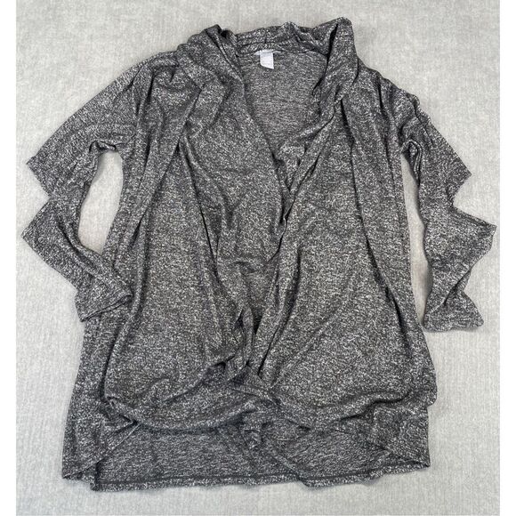 Womens Cardigan L Gray Lightweight Open Long Sleeve Elbow Cutout Everyday Casual - Picture 1 of 9
